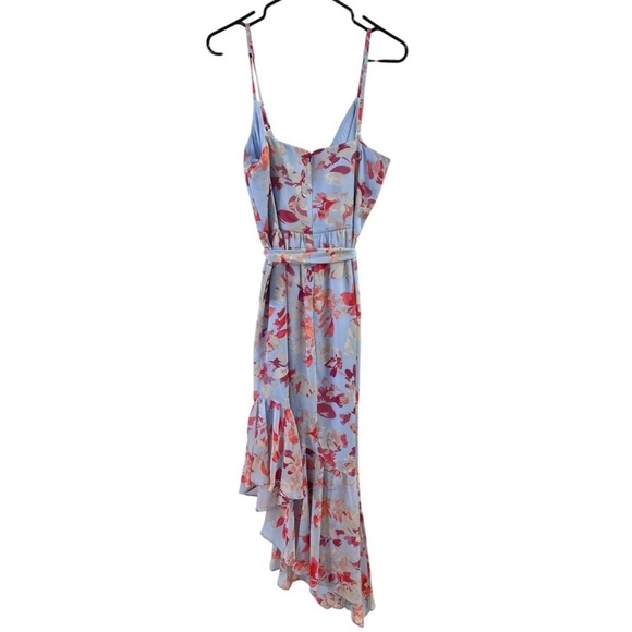 Eliza J floral asymmetrical formal blue and pink maxi dress - Picture 6 of 8